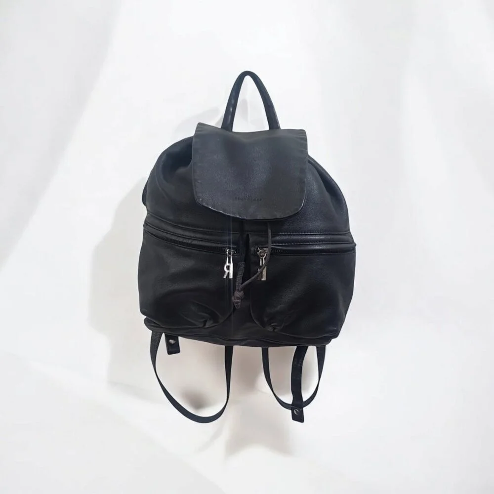 BRUNO ROSSI Black Leather Backpack Purse Bag